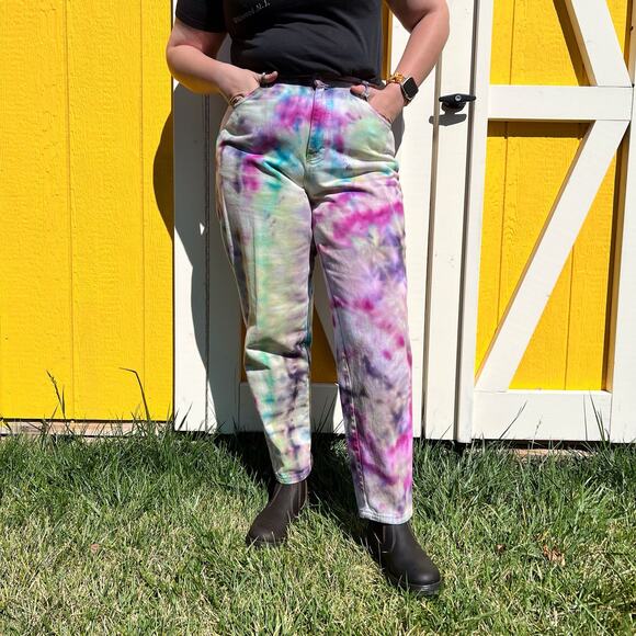 Vintage Gitano 80s high rise tapered mom jeans upcycled ice dyed size 14 - Picture 6 of 8